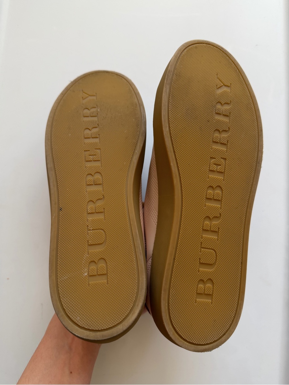 Burberry Leather Colorblock Pattern Sneakers Pink White Tan Brown 38 or 8 women - Picture 10 of 11